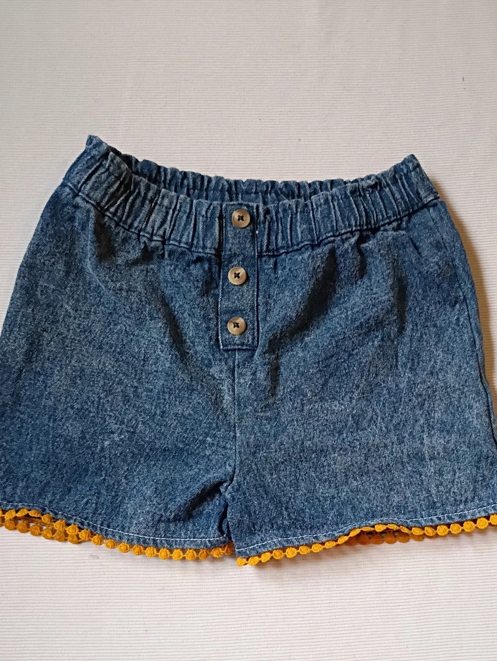 Old Navy Yellow Polka Dot Wrap Top with Denim Shorts